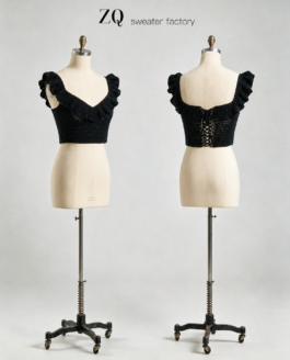 Black Ruffle Corset Crochet Crop Top | Private Label Manufacturer
