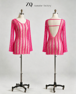 Hot Pink Open-Back Crochet Dress | Private Label Knitwear Manufacturer