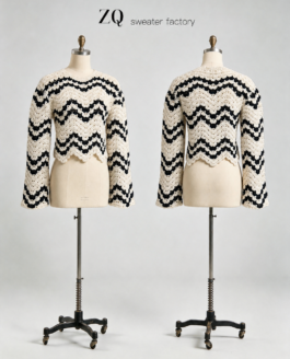 Black and Ivory Wave Crochet Crop Sweater | Private Label Manufacturer