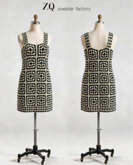 Black & Ivory Granny-Square Crochet Mini Dress | Private Label