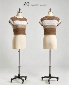 Brown and Ivory Colorblock Crochet Crop Top | Private Label Manufacturer