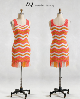 Coral Chevron Crochet Mini Dress with Fringe | Private Label