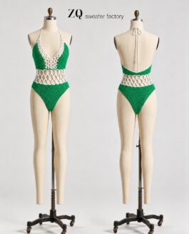 Green & White Crochet Cutout Swimsuit | Private Label