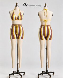 Striped Crochet Halter Top and Shorts Set | Private Label