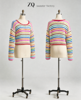 Multicolor Striped Crochet Cropped Sweater