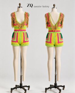 Neon Fringe Crochet Romper | Private Label
