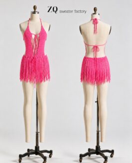 Neon Pink Fringe Crochet Romper | Private Label