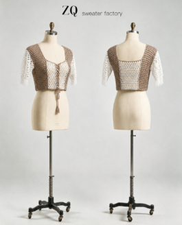 Taupe & Ivory Tie-Front Crochet Crop Top | Private Label