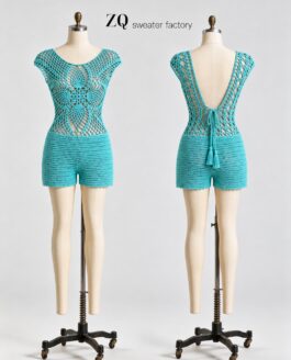 Turquoise Pineapple Crochet Short Romper | Private Label