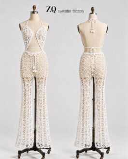 White Crochet Halter & Flared Pants | Private Label
