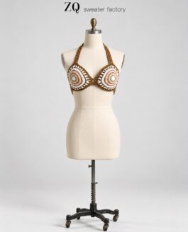 Camel Concentric Crochet Halter Bralette | Private Label