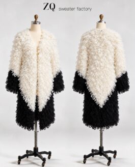 Ivory and Black Loop-Yarn Long Cardigan | Private Label