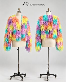 Pastel Rainbow Fringe Cropped Cardigan | Private Label