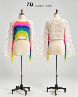 Rainbow Crochet Mesh Long Sleeve Crop Top | Private Label