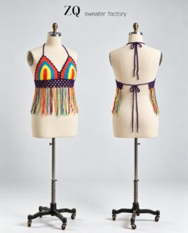 Rainbow Fringe Crochet Halter Top | Private Label