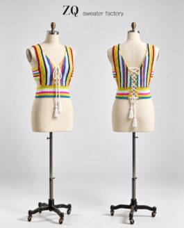 Rainbow Striped Lace-Up Crochet Top | Private Label