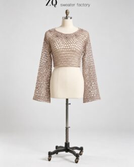 Taupe Openwork Crochet Crop Top | Private Label